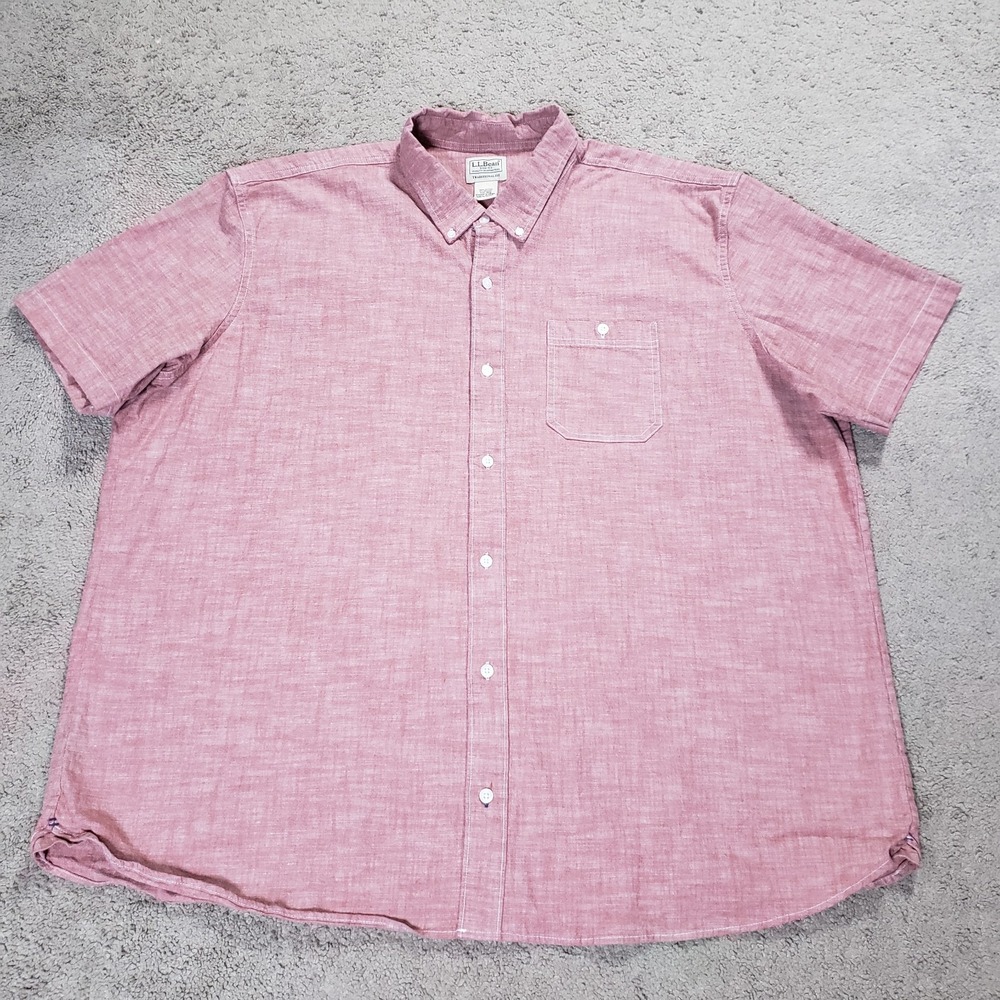 LL Bean Mens Shirt XXL 2XL Comfort Stretch Chambray Sunwashed Red Outdoor